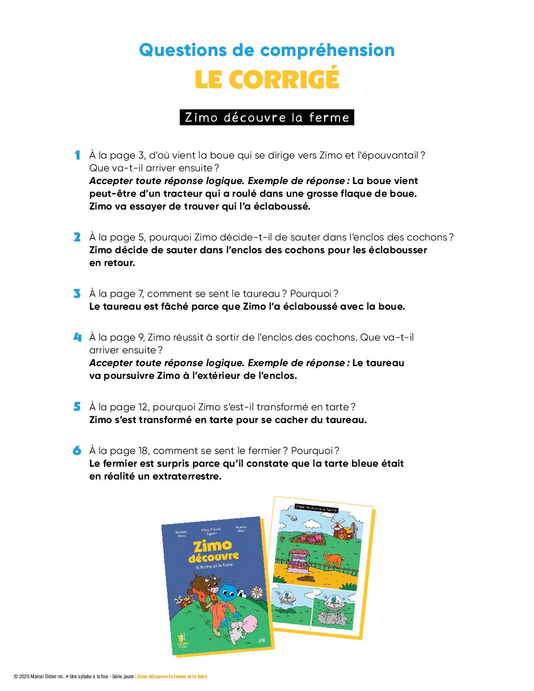 Zimo découvre la ferme et la foire - Questions de compréhension